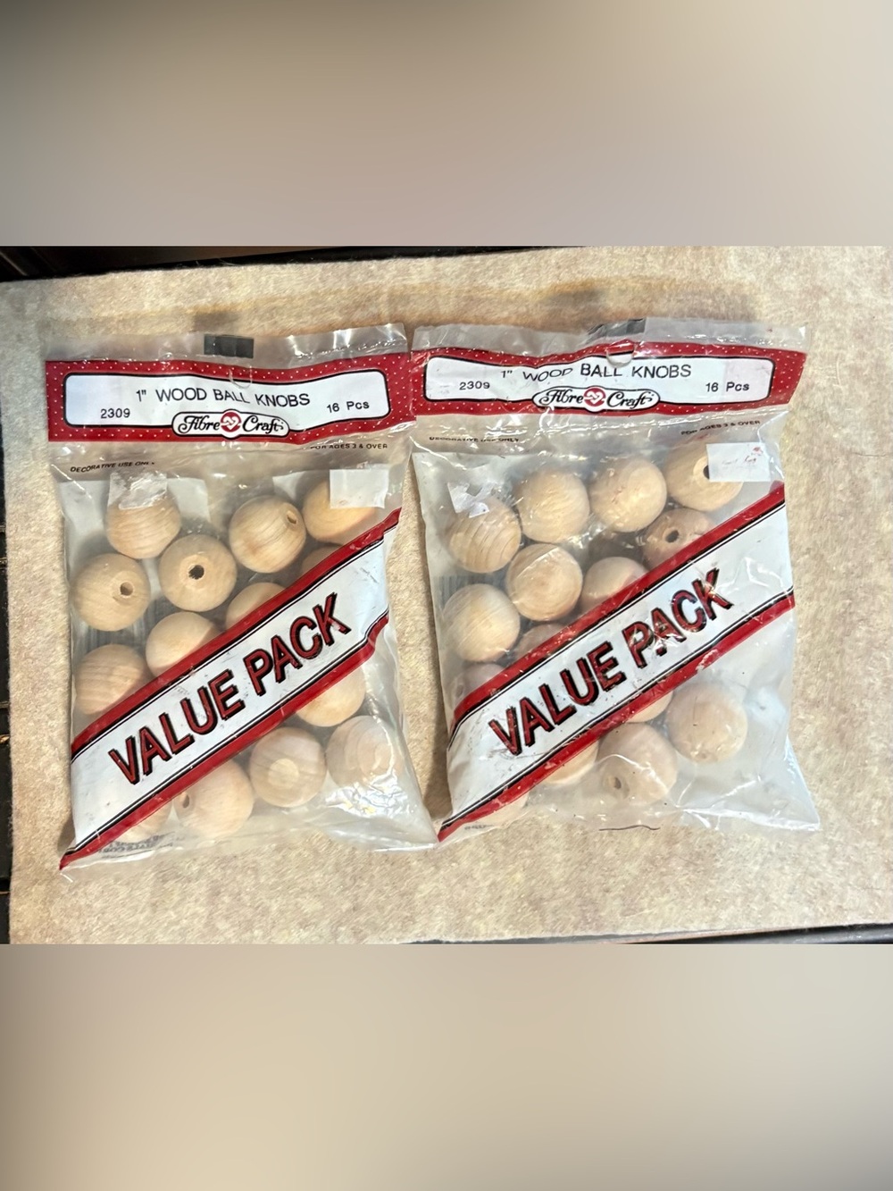 2 Natural Wood Ball Knobs - Value Pack of 16 pcs each pack